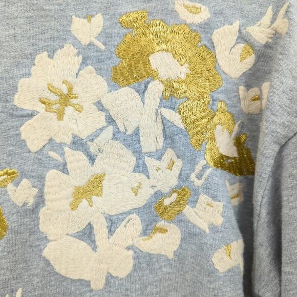 J Crew Sweater Womens Small Gray Embroidered Floral Gold Feminine Fall Holiday - Picture 3 of 9